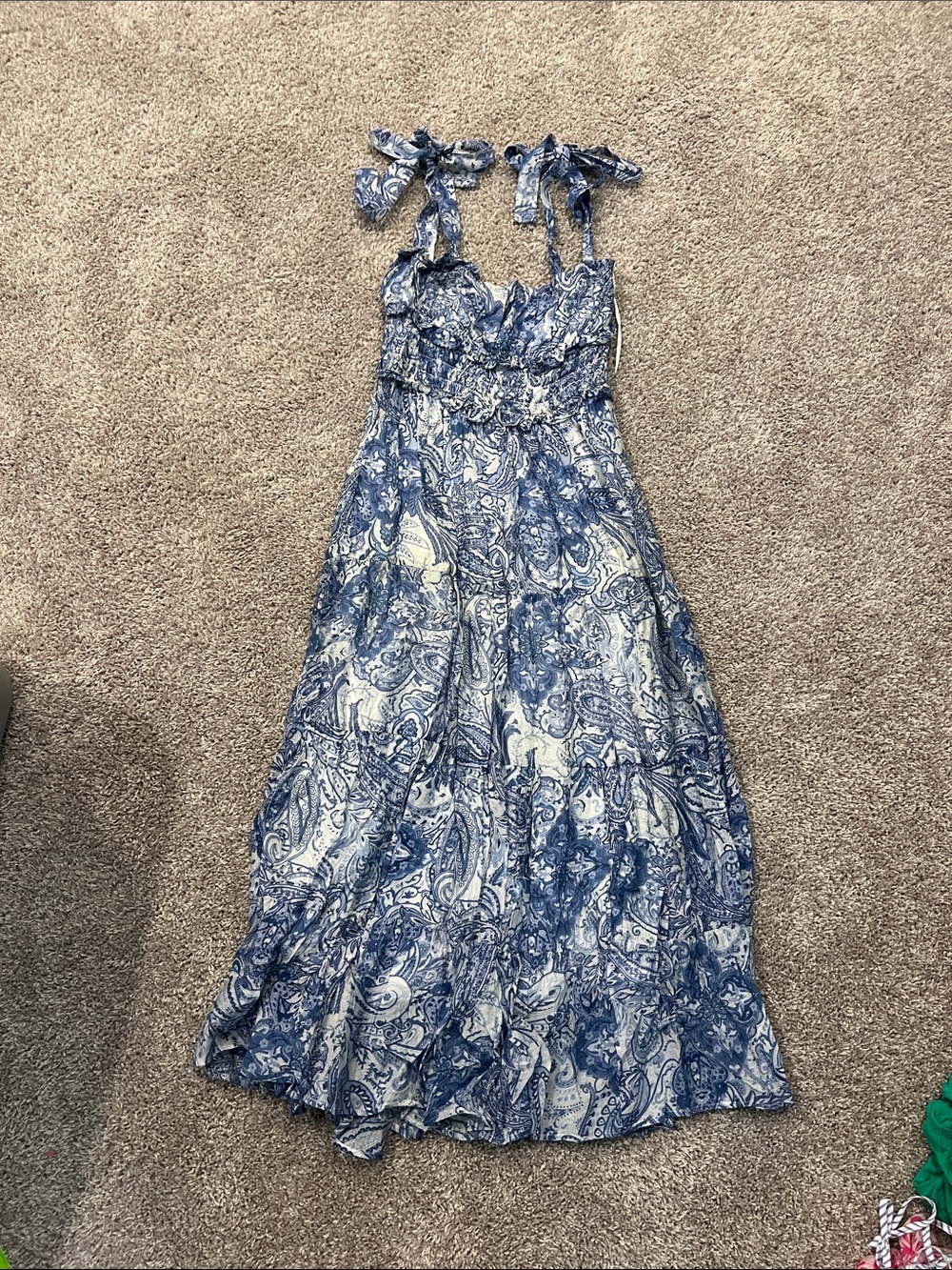 Aqua Blue Paisley Tie-Shoulder Maxi Dress